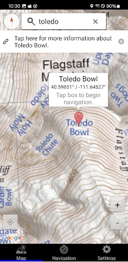 Wasatch Backcountry Skiing Map screenshot