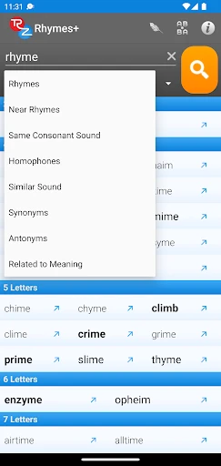 RhymeZone Rhyming Dictionary screenshot