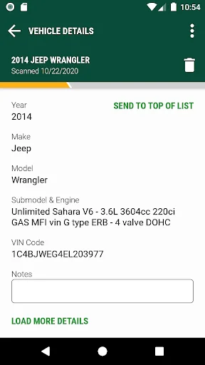 O’Reilly First Call VIN Scan screenshot